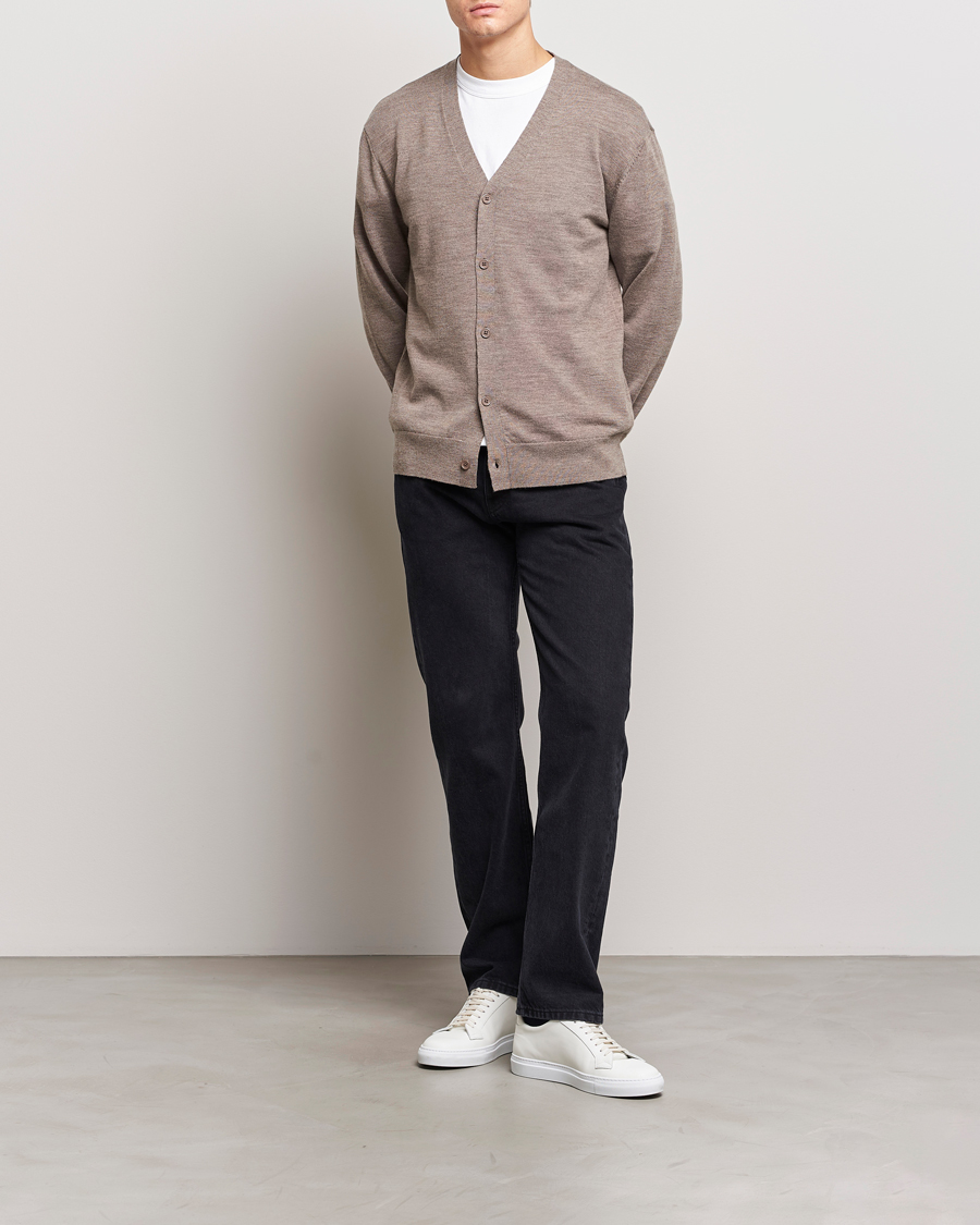 Herre | Gensere | A Day's March | Oca Merino Cardigan Taupe Melange