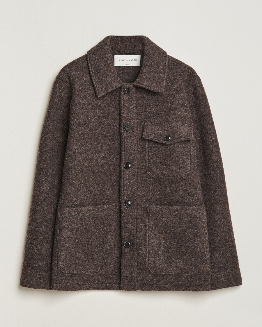 Herre | Skjorter | A Day's March | Chaumont Heavy Wool Overshirt Taupe