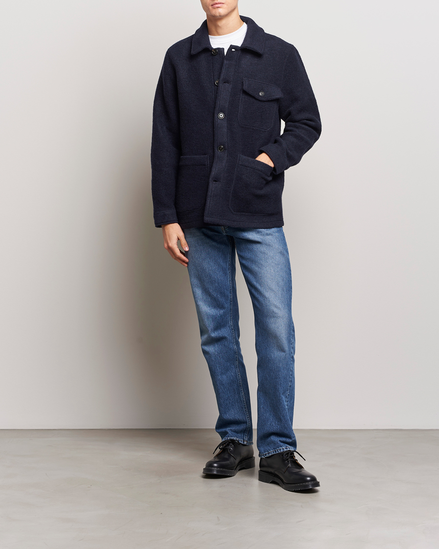 Herre | Skjorter | A Day's March | Chaumont Heavy Wool Overshirt Navy