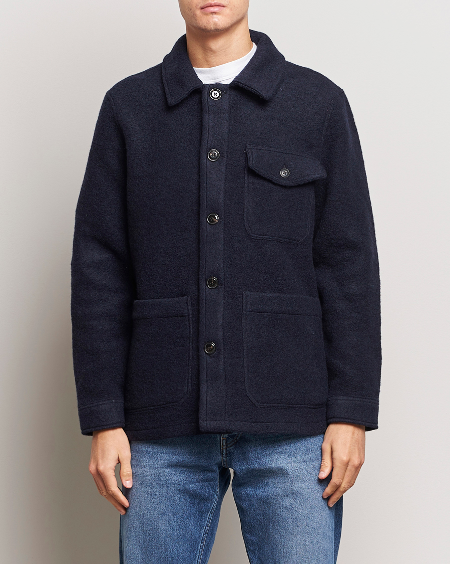 Herre | Skjorter | A Day's March | Chaumont Heavy Wool Overshirt Navy
