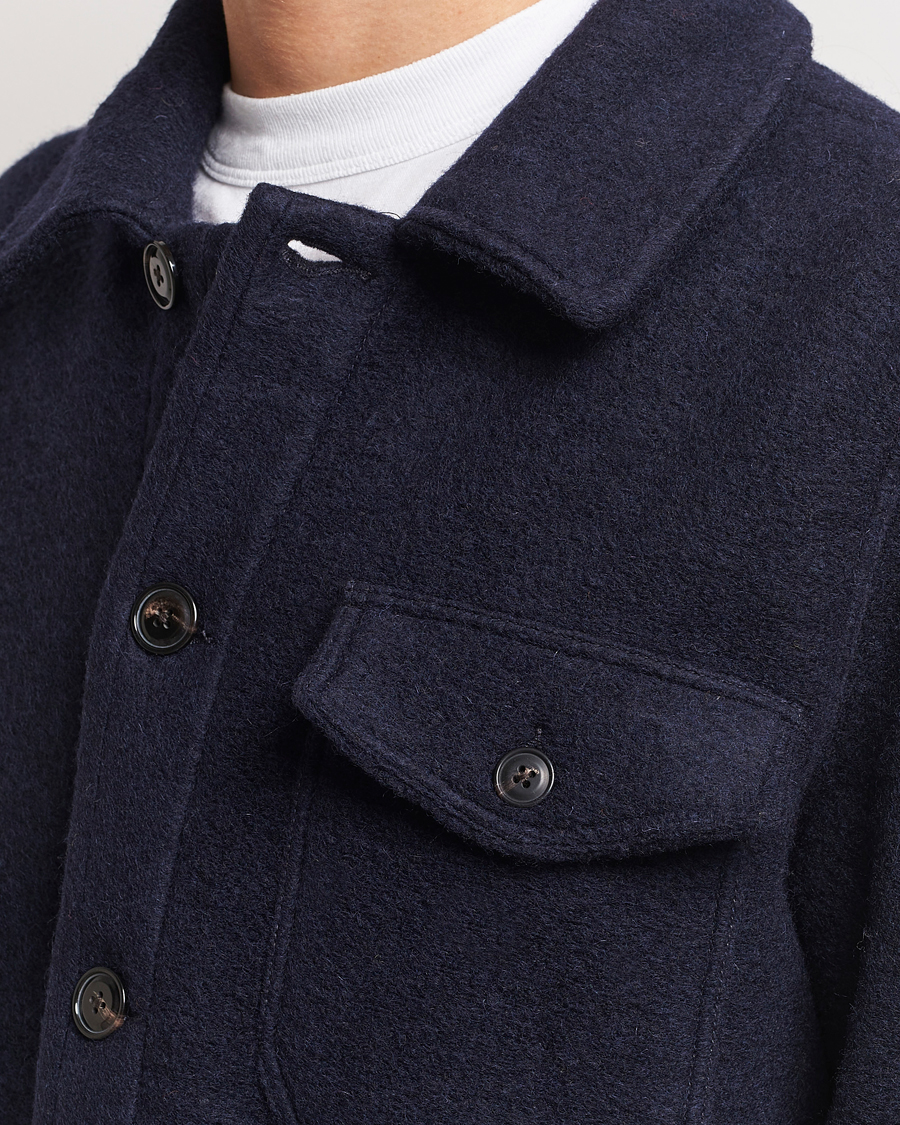 Herre | Skjorter | A Day's March | Chaumont Heavy Wool Overshirt Navy