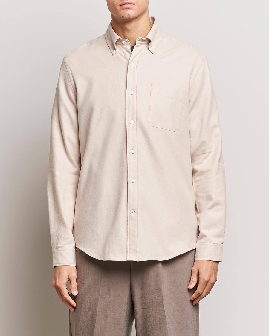 Herre | 40% salg | A Day's March | Moorgate Light Flanell Shirt Taupe Melange