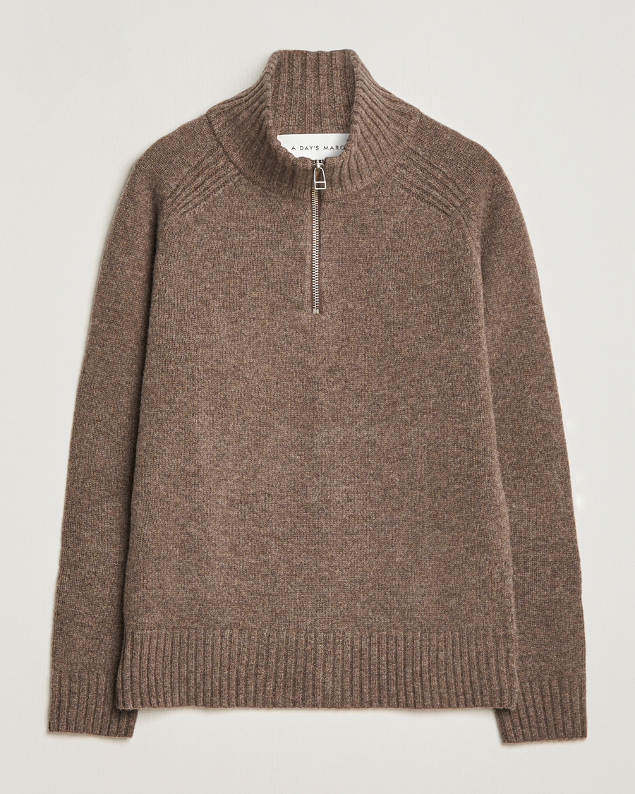 Herre | Gensere | A Day's March | Cullen Half-Zip Lambswool Sweater Dark Taupe