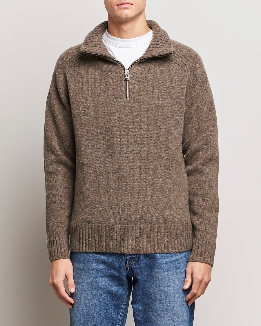Herre | Gensere | A Day's March | Cullen Half-Zip Lambswool Sweater Dark Taupe