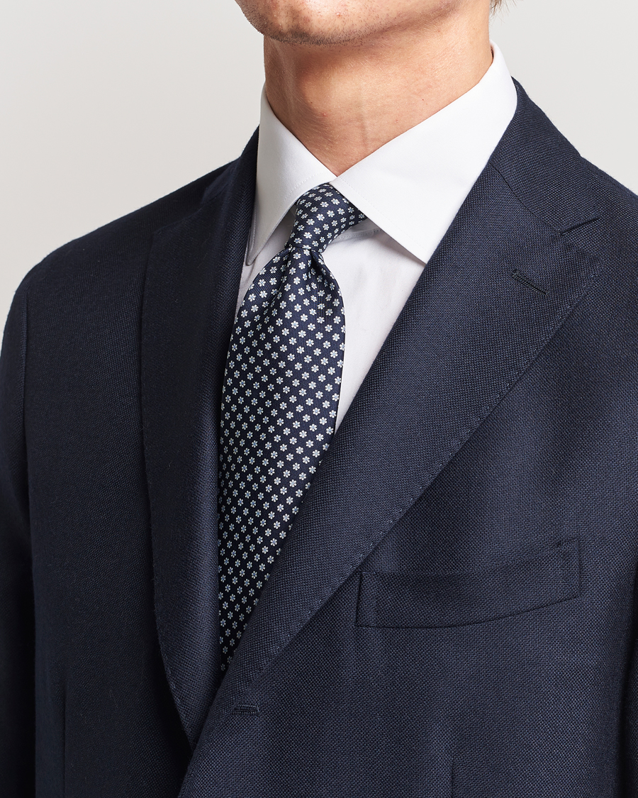 Herre | E. Marinella 3-Fold Printed Silk Tie Navy | E. Marinella | 3-Fold Printed Silk Tie Navy