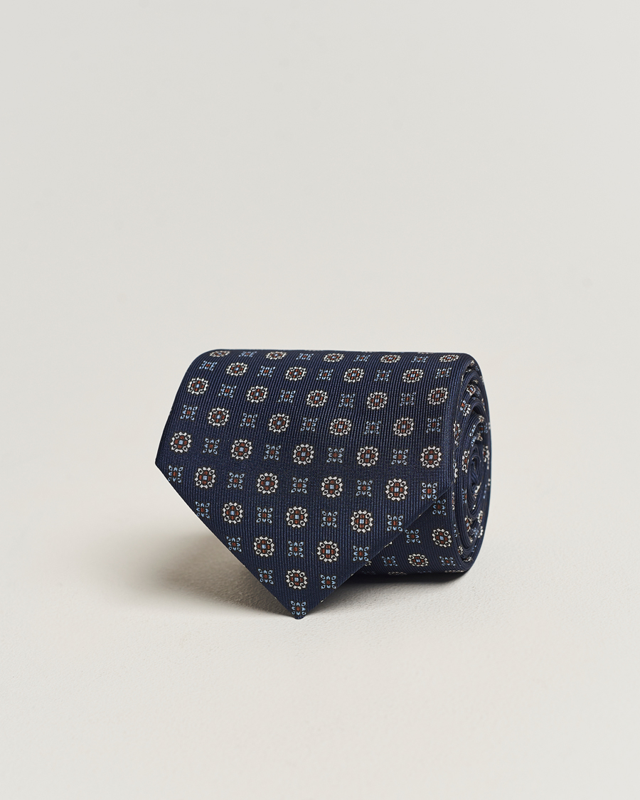 Herre | E. Marinella 3-Fold Printed Silk Tie Navy | E. Marinella | 3-Fold Printed Silk Tie Navy