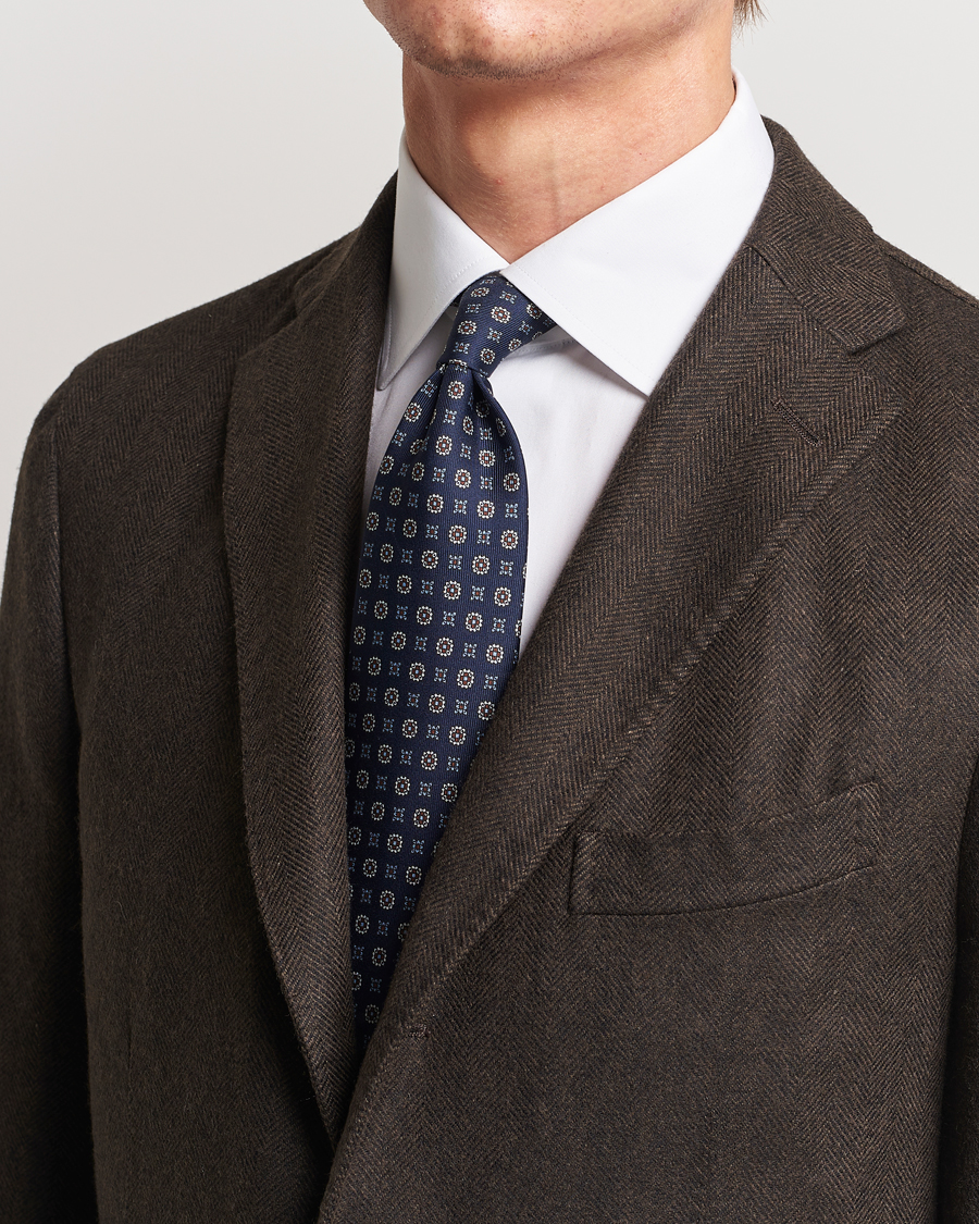 Herre | E. Marinella 3-Fold Printed Silk Tie Navy | E. Marinella | 3-Fold Printed Silk Tie Navy