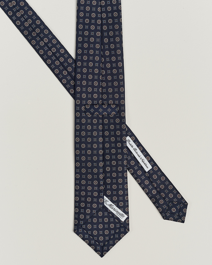 Herre | E. Marinella 3-Fold Printed Silk Tie Navy | E. Marinella | 3-Fold Printed Silk Tie Navy