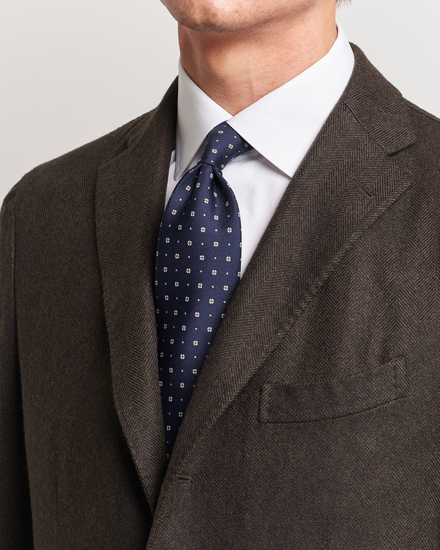 Herre | | E. Marinella | 3-Fold Printed Silk Tie Navy