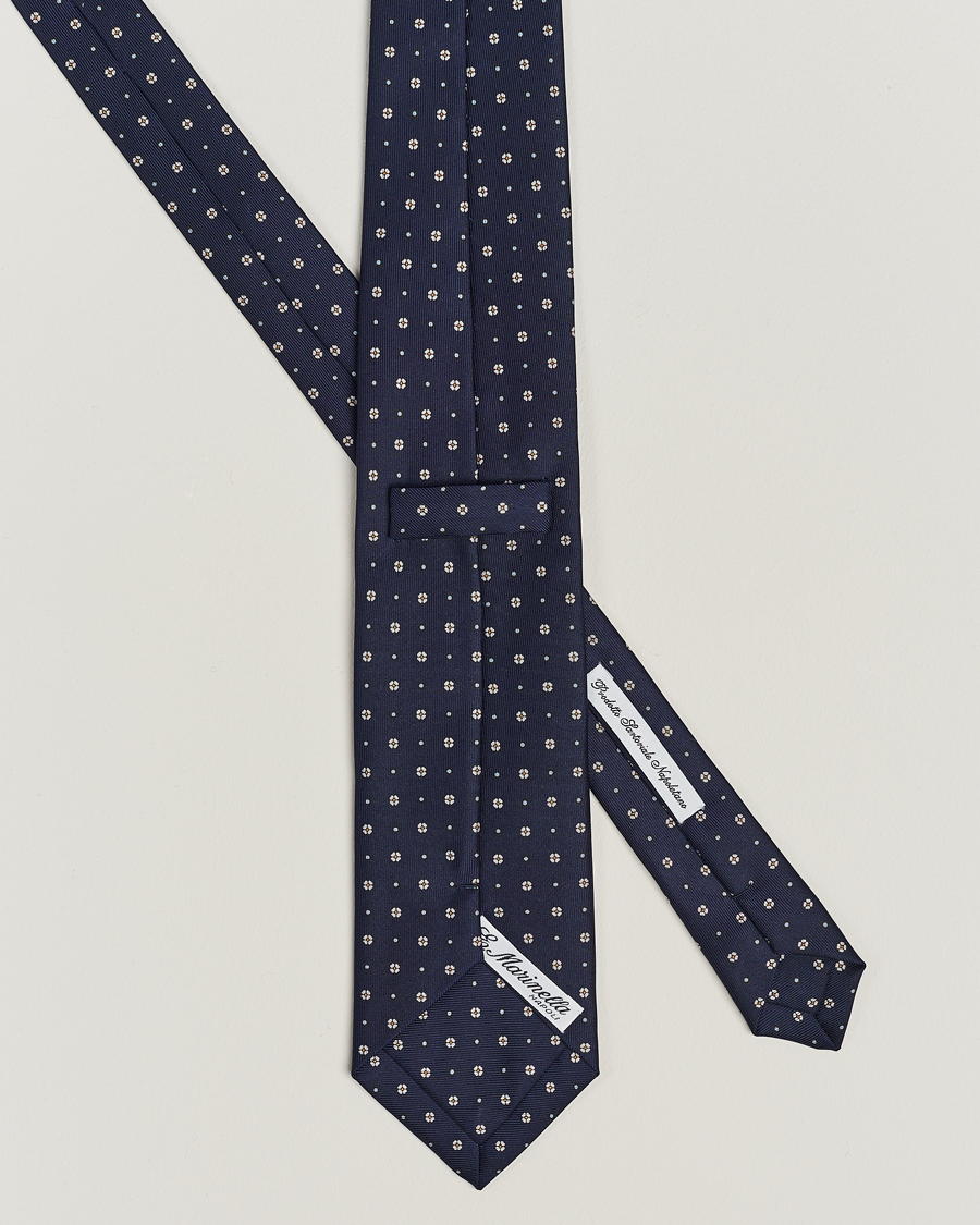 Herre | E. Marinella 3-Fold Printed Silk Tie Navy | E. Marinella | 3-Fold Printed Silk Tie Navy