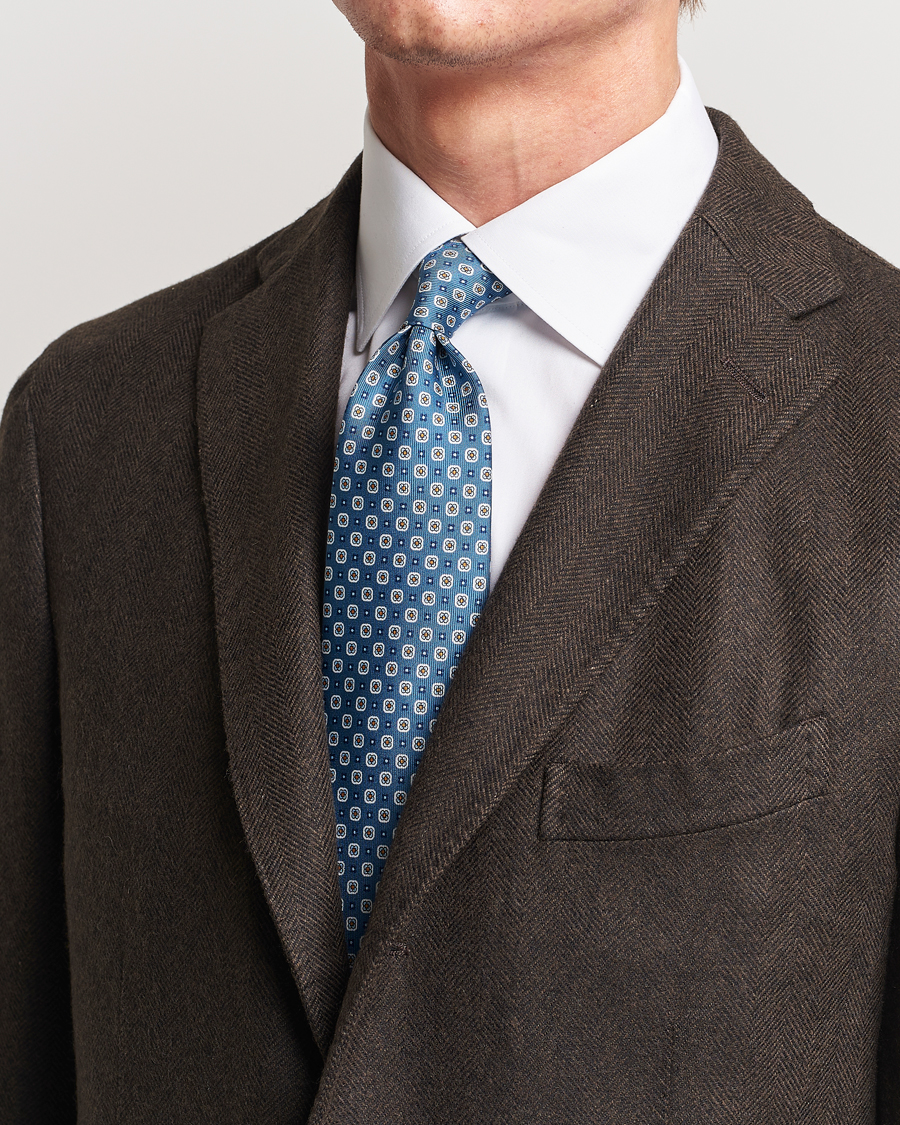 Herre |  | E. Marinella | 3-Fold Printed Silk Tie Blue