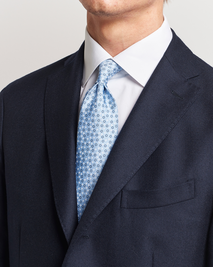 Herre | E. Marinella 3-Fold Printed Silk Tie Light Blue | E. Marinella | 3-Fold Printed Silk Tie Light Blue
