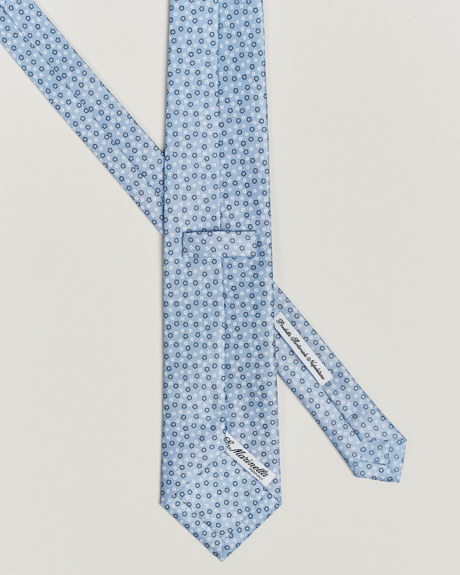 Herre | Slips | E. Marinella | 3-Fold Printed Silk Tie Light Blue