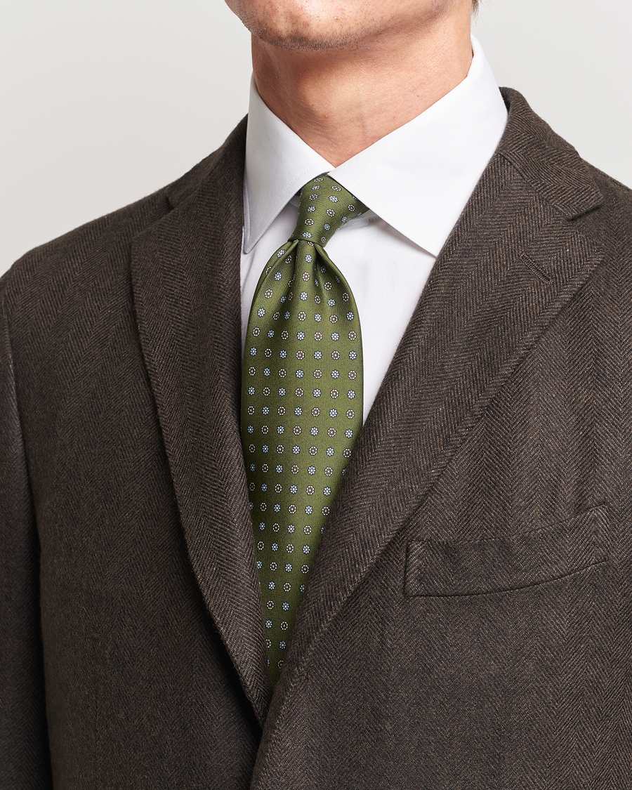 Herre | Slips | E. Marinella | 3-Fold Printed Silk Tie Green