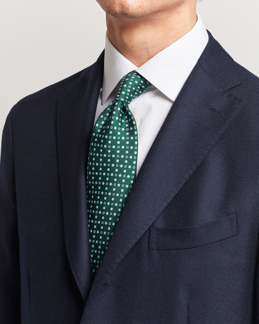 Herre | Italian Department | E. Marinella | 3-Fold Printed Silk Tie Dark Green