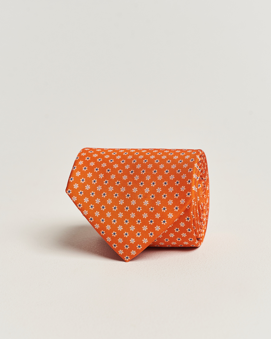 Herre | E. Marinella 3-Fold Printed Silk Tie Orange | E. Marinella | 3-Fold Printed Silk Tie Orange