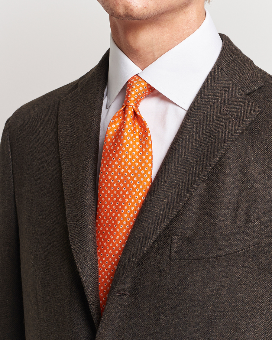 Herre | E. Marinella 3-Fold Printed Silk Tie Orange | E. Marinella | 3-Fold Printed Silk Tie Orange
