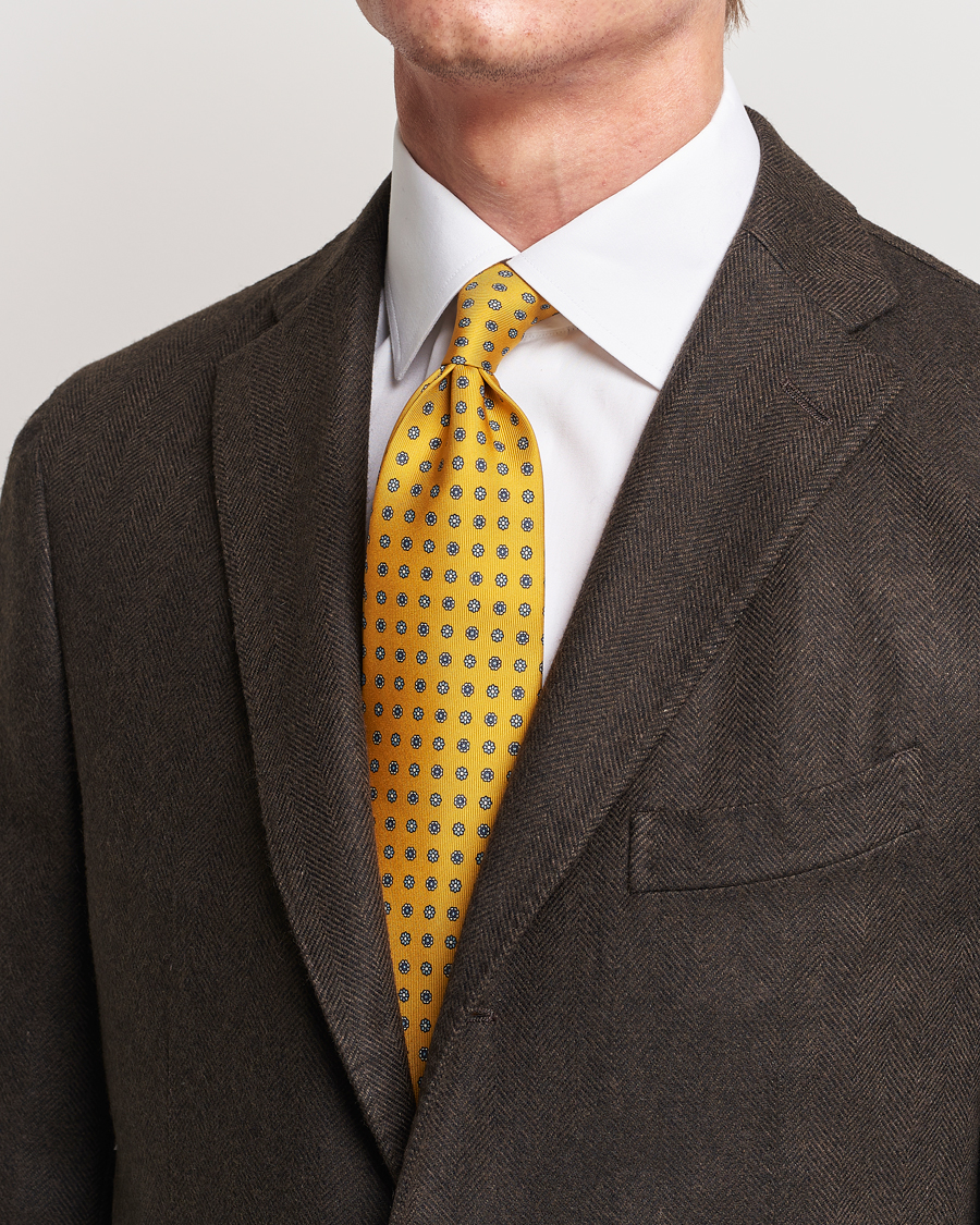 Herre | Italian Department | E. Marinella | 3-Fold Printed Silk Tie Yellow