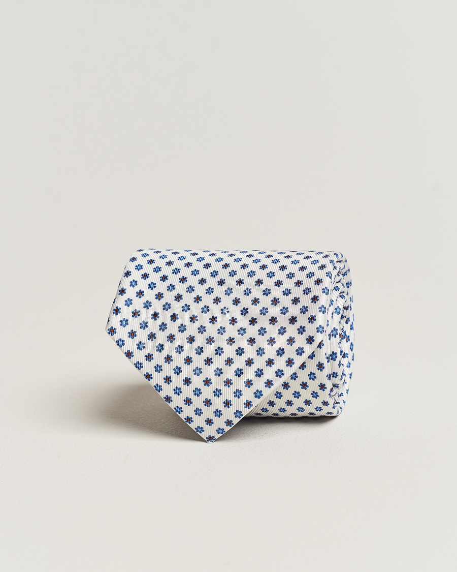 Herre | Slips | E. Marinella | 3-Fold Printed Silk Tie White