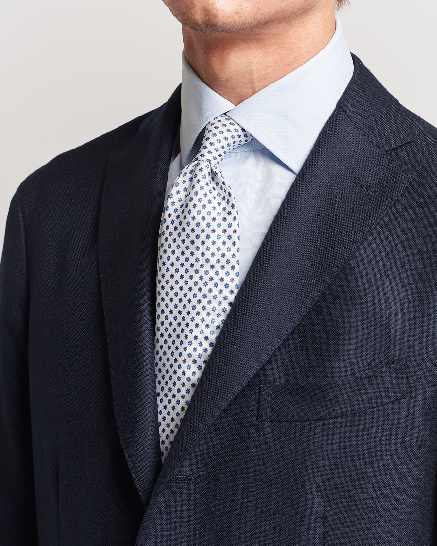Herre | E. Marinella 3-Fold Printed Silk Tie White | E. Marinella | 3-Fold Printed Silk Tie White
