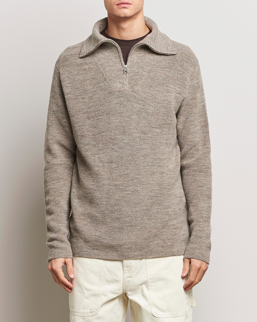 Herre | NN07 | NN07 | Carl Rib Knitted Half Zip Nature Melange