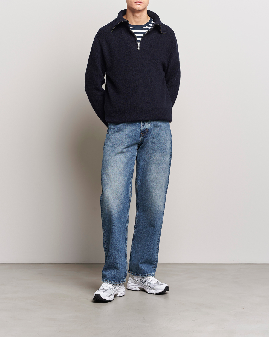 Herre | Gensere | NN07 | Carl Rib Knitted Half Zip Navy Blue
