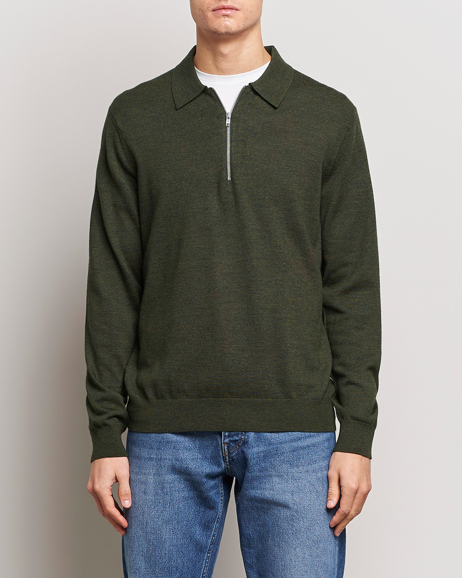 Herre | 30% salg | NN07 | Sergio Half-Zip Polo Dark Green