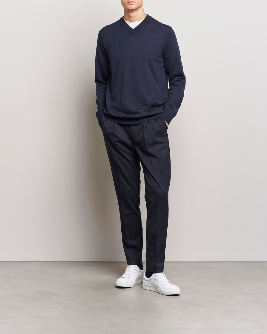 Herre | Gensere | NN07 | Sergio V-Neck Pullover Navy Melange