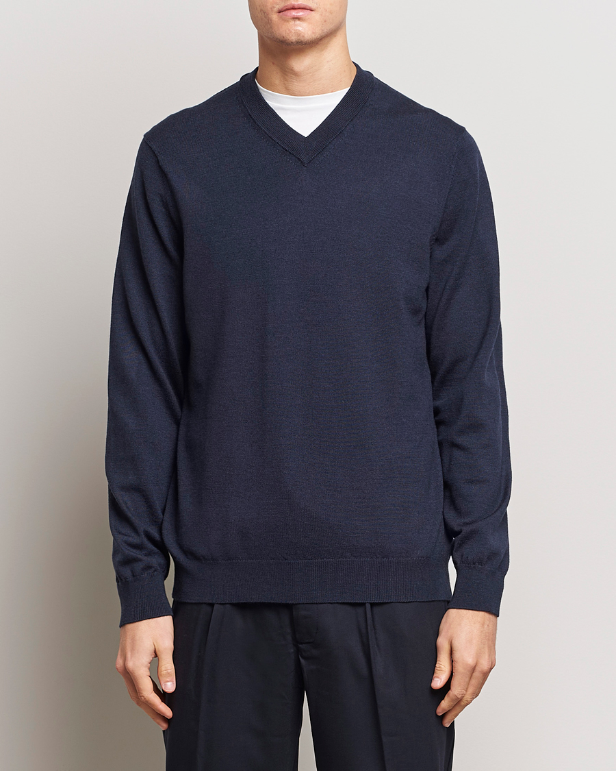 Herre | Avdelinger | NN07 | Sergio V-Neck Pullover Navy Melange