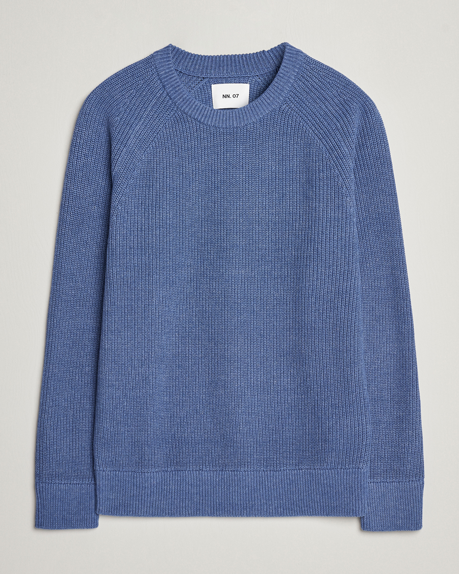 Herre | Gensere | NN07 | Jacobo Cotton Knitted Crew Neck Grey Blue