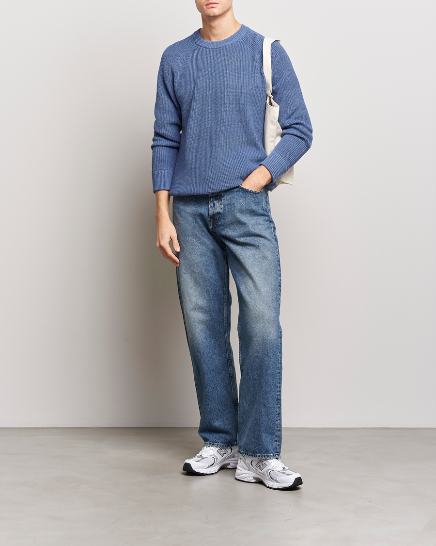 Herre | Gensere | NN07 | Jacobo Cotton Knitted Crew Neck Grey Blue