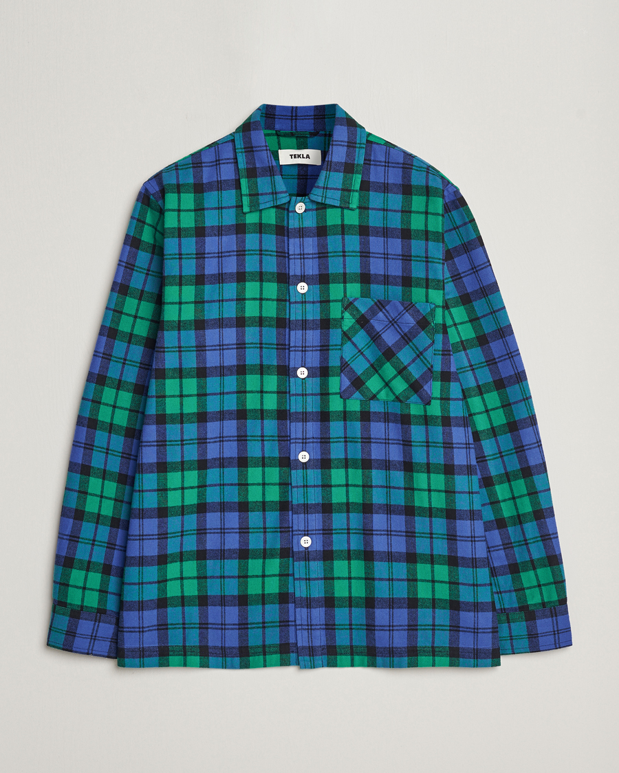 Herre | Pyjamaser og badekåper | Tekla | Flannel Checked Pyjama Shirt Green/Blue