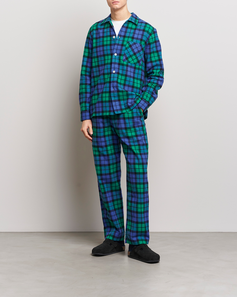 Herre | Pyjamaser og badekåper | Tekla | Flannel Checked Pyjama Shirt Green/Blue