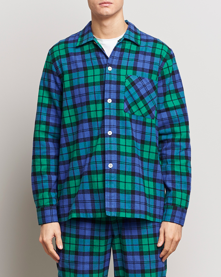Herre | Klær | Tekla | Flannel Checked Pyjama Shirt Green/Blue