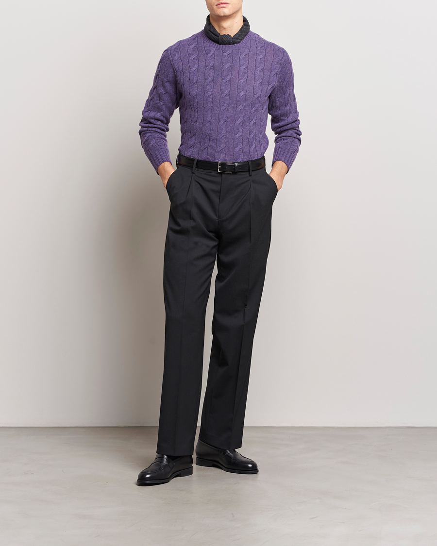Herre | Gensere | Ralph Lauren Purple Label | Cashmere Cable Sweater Purple Melange