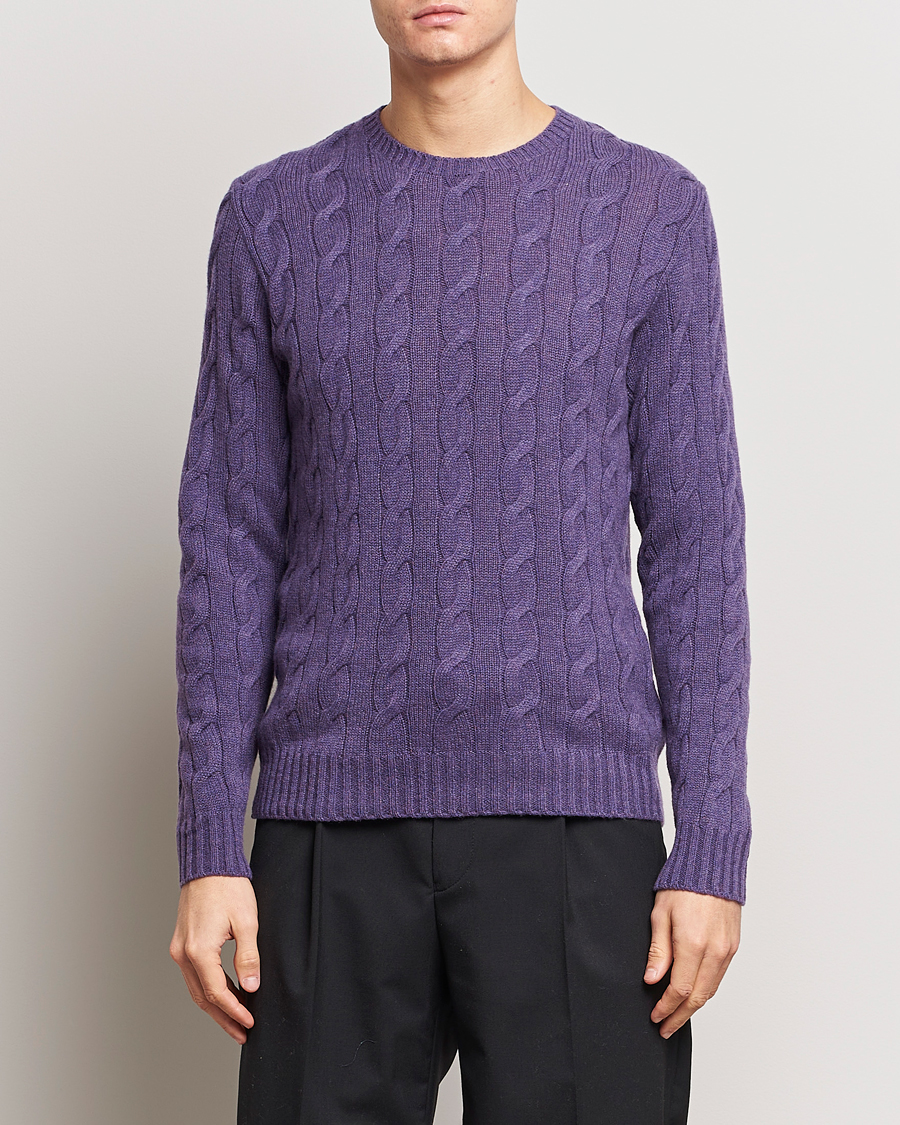 Herre | Gensere | Ralph Lauren Purple Label | Cashmere Cable Sweater Purple Melange