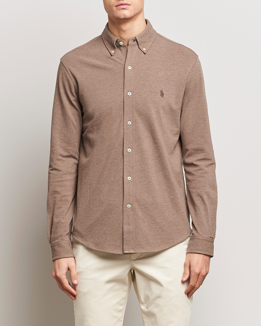 Herre | Pikéskjorter | Polo Ralph Lauren | Slim Fit Featherweight Mesh Shirt Dark Taupe Heather