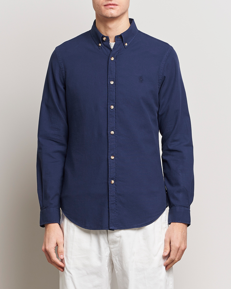 Herre | Polo Ralph Lauren | Polo Ralph Lauren | Slim Fit Cotton Textured Shirt Dark Indigo