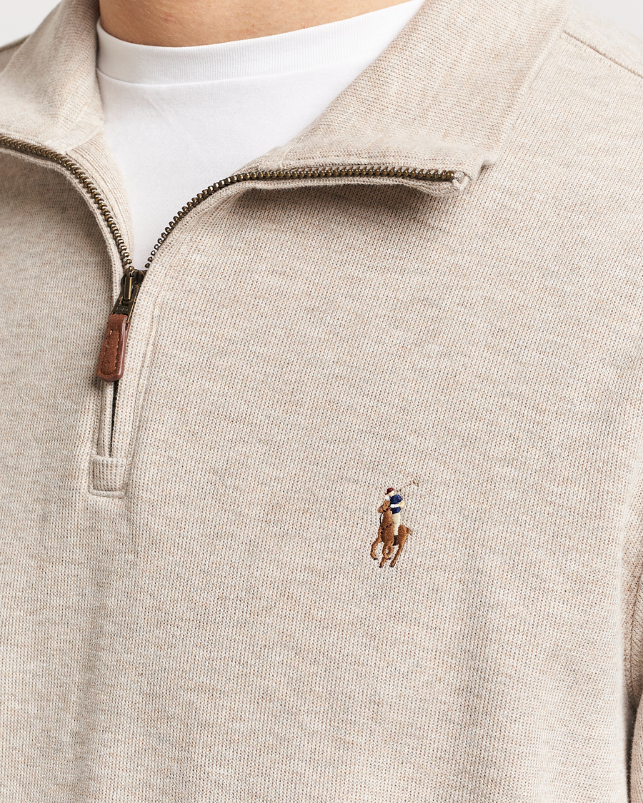 Herre | Gensere | Polo Ralph Lauren | Double Knit Jaquard Half Zip Sweater Beige Heather