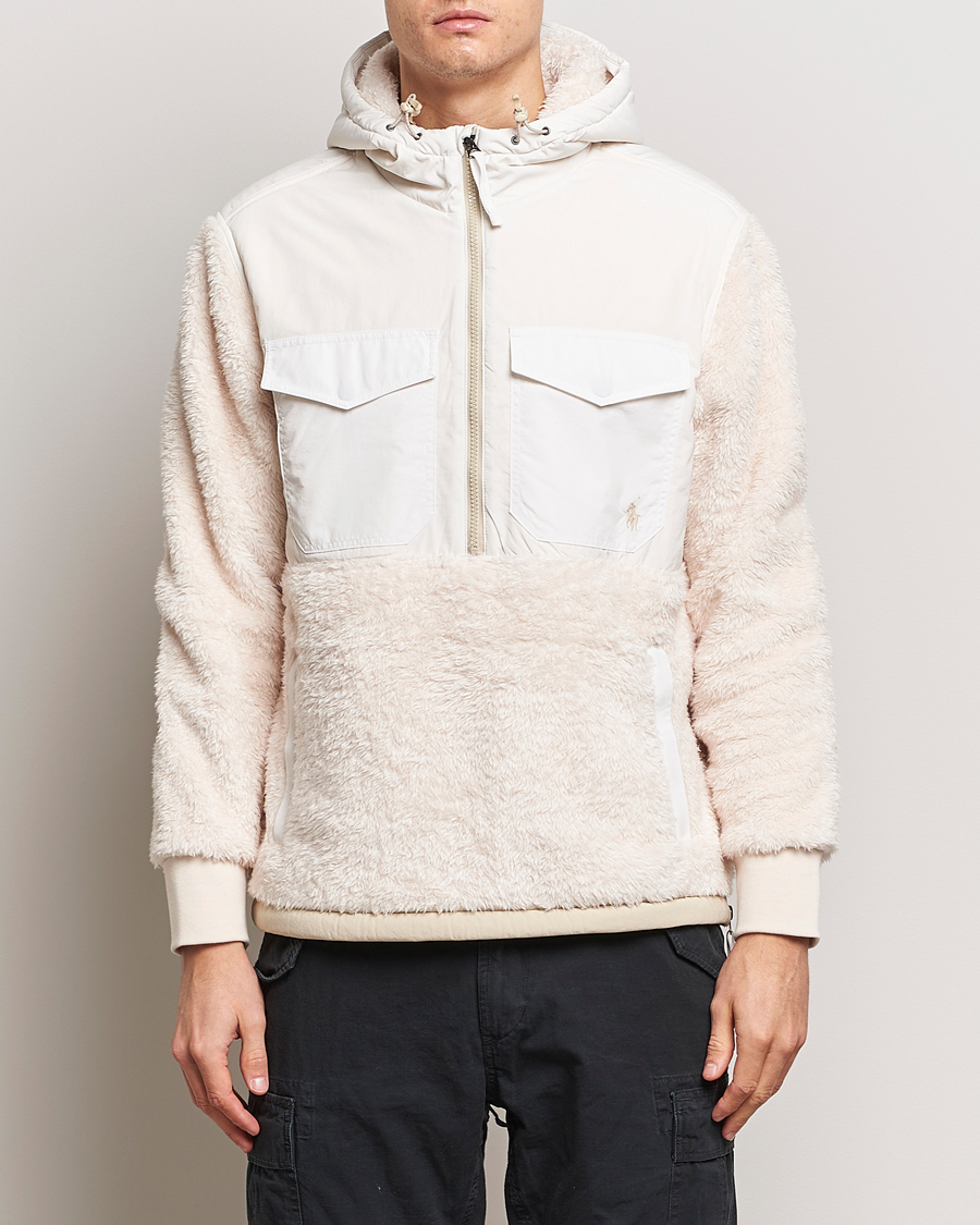 Herre | Trøjer | Polo Ralph Lauren | Curly Sherpa/Nylon Half Zip Hoodie Cream Multi