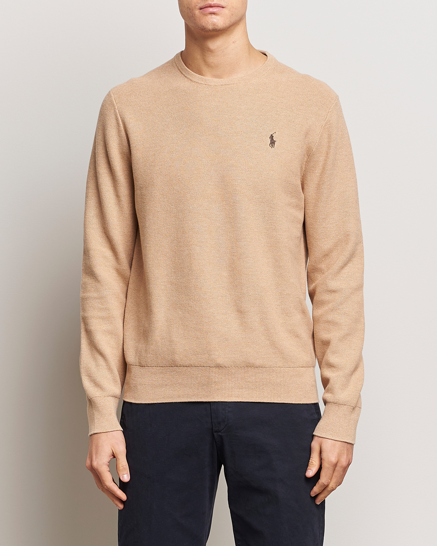 Herre | Strikkede gensere | Polo Ralph Lauren | Textured Cotton Crew Neck Sweater Camel Melange