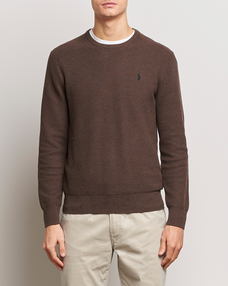 Herre |  | Polo Ralph Lauren | Textured Cotton Crew Neck Sweater Spa Brown Heather