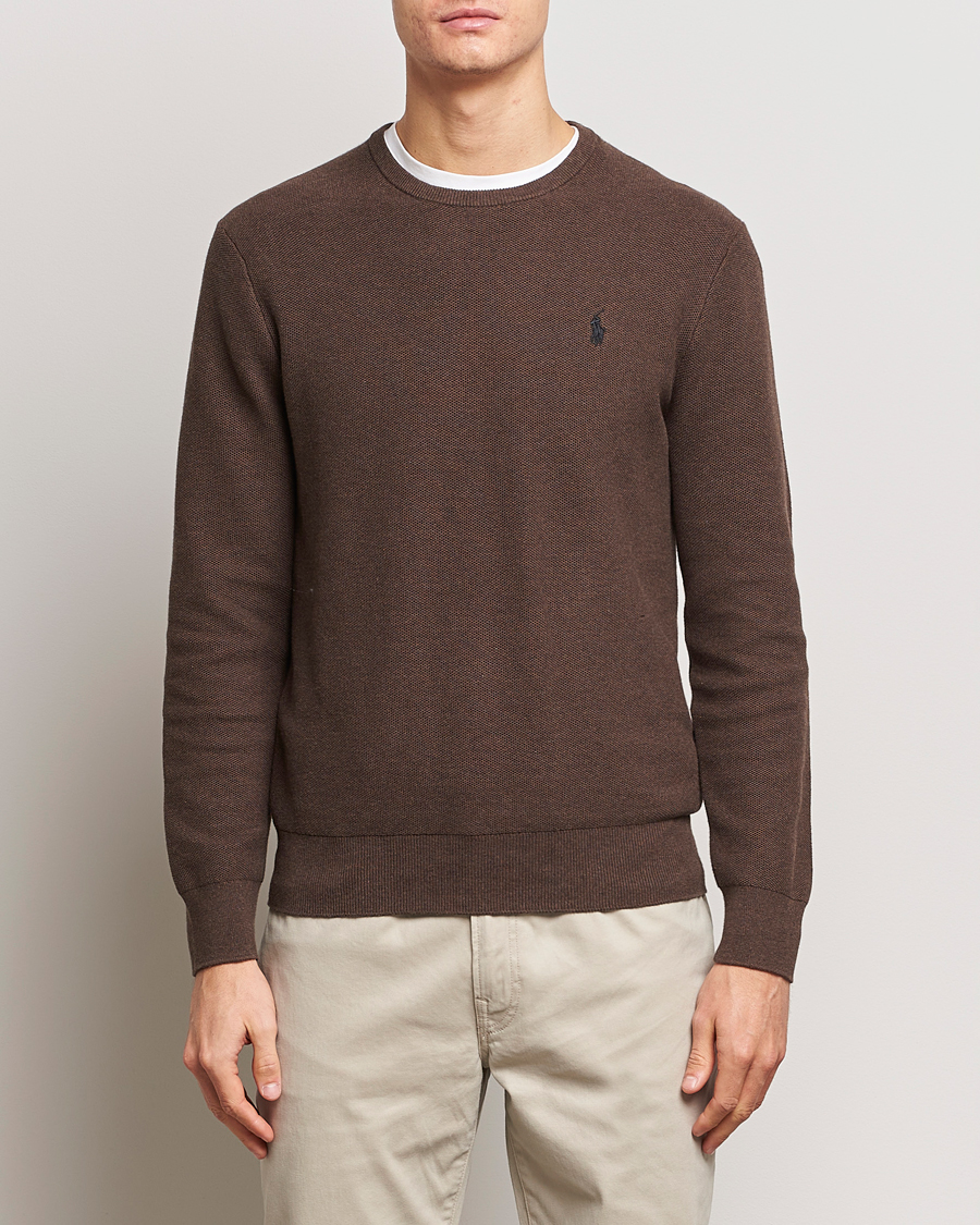 Herre | 30% salg | Polo Ralph Lauren | Textured Cotton Crew Neck Sweater Spa Brown Heather