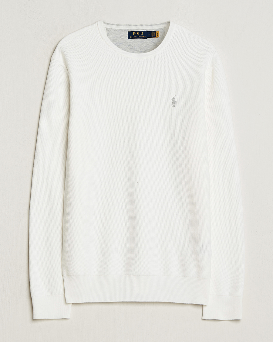 Herre | Gensere | Polo Ralph Lauren | Textured Cotton Crew Neck Sweater Deckwash White