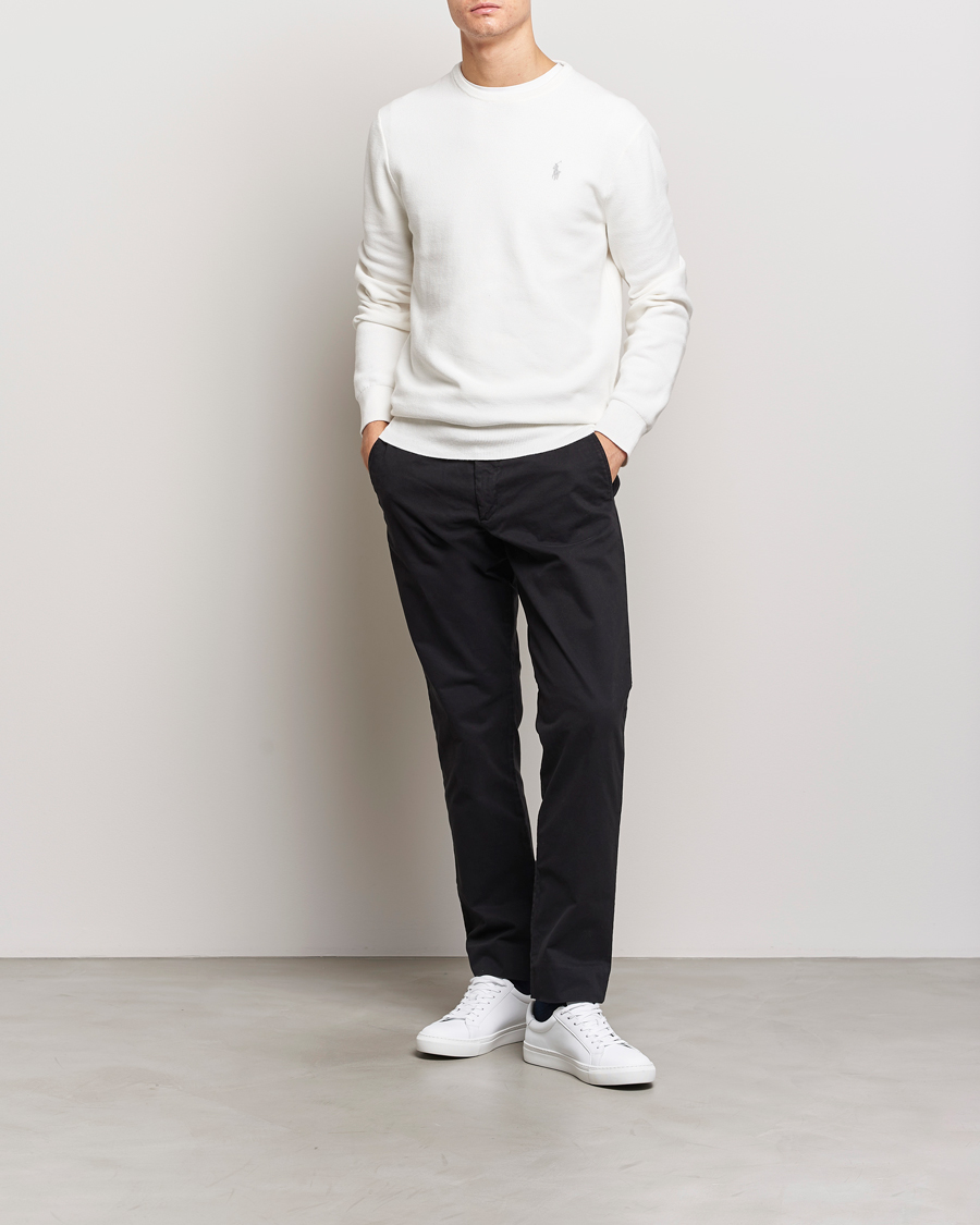 Herre | Gensere | Polo Ralph Lauren | Textured Cotton Crew Neck Sweater Deckwash White