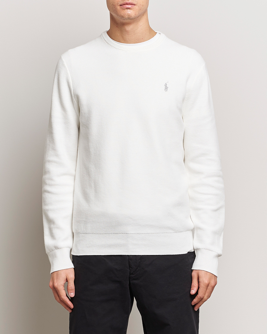 Herre | 30% salg | Polo Ralph Lauren | Textured Cotton Crew Neck Sweater Deckwash White