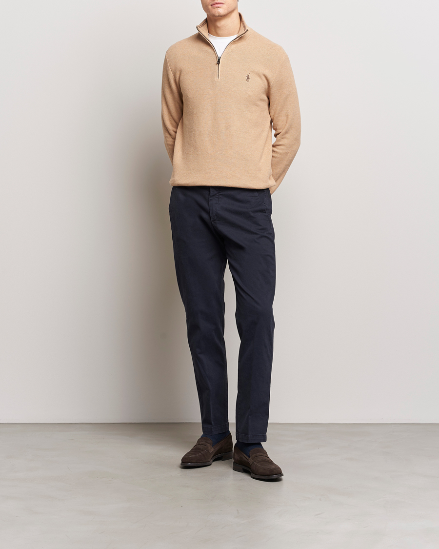 Herre | Gensere | Polo Ralph Lauren | Half Zip Cotton Pullover Camel Melange