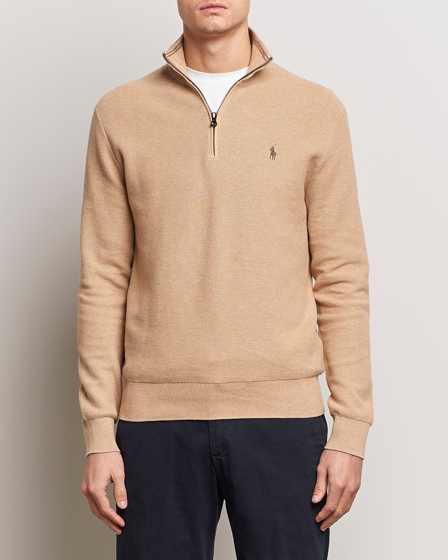 Herre | Gensere | Polo Ralph Lauren | Half Zip Cotton Pullover Camel Melange