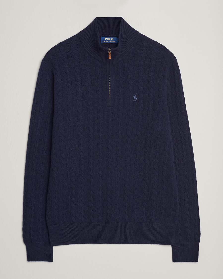 Herre | | Polo Ralph Lauren | Wool/Cotton Cable Half-Zip Hunter Navy