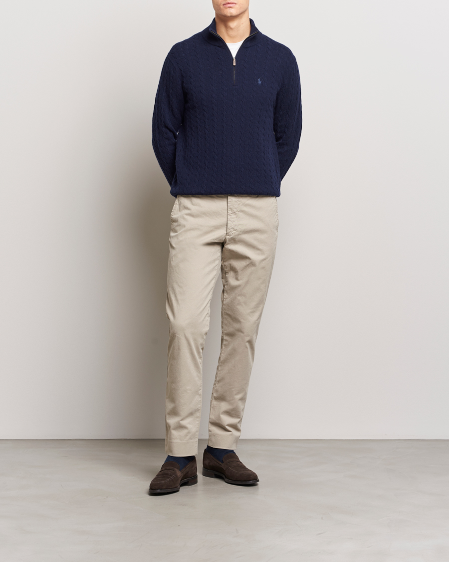 Herre | Gensere | Polo Ralph Lauren | Wool/Cotton Cable Half-Zip Hunter Navy